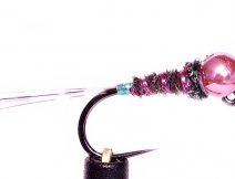 Pink Head Grey Heron Tungsten Jig with pink quill ribbing