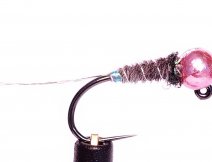 Pink Head Grey Heron Tungsten Jig with silver wire ribbing