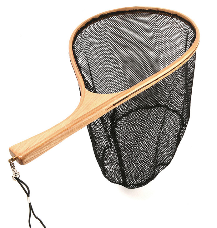 Yeacher Fly Fishing Landing Net Wooden Handle Frame Catch and Release Net  Portable Lightweight Rubber Fishing Net